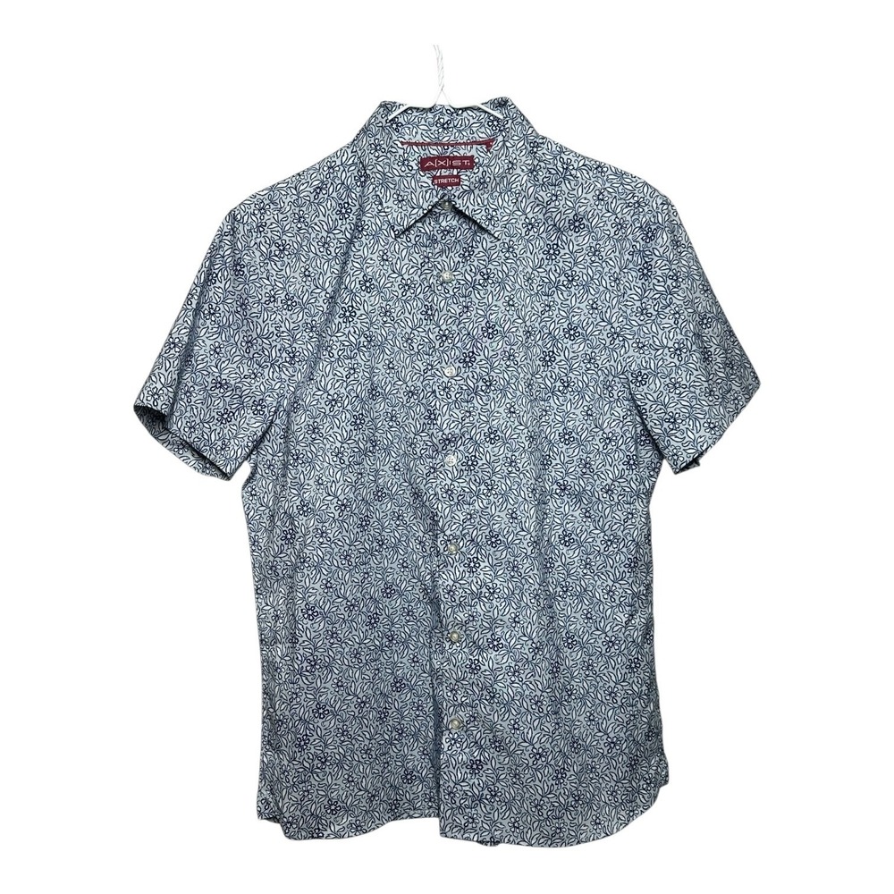 AXIST Men's Short Sleeve Button-Down Shirt‎ Floral Print Blue Size S